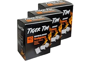 Tiger Tim 120 Sachet Firelighters Mess-Free Safe Odourless Instant Fire Starter for Wood Burners Barbecues Stoves Grills Campfires
