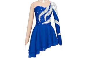 iEFiEL Vestito da Pattinaggio Artistico per Bambina Manica Lunga Abito da Ginnastica Paillettes Leotards Body da Balletto Abito da Ballo Dancewear 5-16 Anni