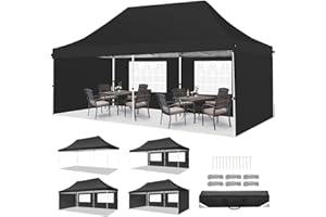TOOLUCK Pop up Gazebo 3M x 6M Marquee Gazebo Tent with Sides Upgrade Structure UPF50+ Protection &100% Waterproof for Garden Parties Commercial with Easy Carry Bag, Black
