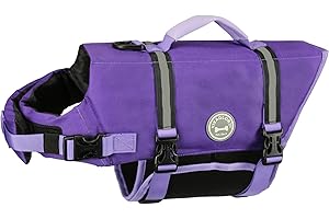 VIVAGLORY Gilet de Sauvetage en Ripstop pour Chiens de Taille Petite, Moyenne et Grande, Gilet de Natation pour Chiens avec Flottabilité Améliorée et Visibilité, Violet