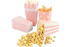 JINLAILI 12 Pcs Popcorn Boxes, Popcorn Bags, Cardboard Candy Container, Reusable Popcorn Bucket, Popcorn Holder, Popcorn Favor Boxes for Popcorn Sweet Candy Party Movie Night Birthday (Pink)