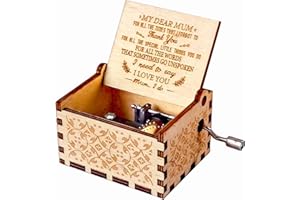 sakruda Wooden Music Box for Mum, from Son or Daughter to Mum,Hand-Crank You Are My Sunshine Melody,Laser Engraved Wood Musical Box for Mum Birthday