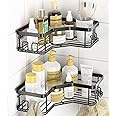 BIRDWING 2 Pic Combo Self Adhesive Corner Shelf for Bathroom/Adhesive Shelf for Kitchen with Magic Sticker/Bathroom Organizer Without Drill (GI Metal, Black) - Pack of 2