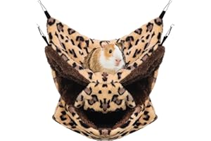 AUXSOUL Rat Hammocks for Cage, 3 Layer Pet Hammock, Soft Hamster Bed, Warm Chinchilla Hanging House, Plush Sugar Glider Cage, Small Animal Beds for Playing Sleeping (Leopard print)