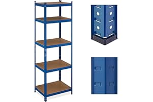 Relaxdays Estantería Metálica Cargas Pesadas, 180x60x45 cm, hasta 500 kg, 5 Baldas, para Sótano o Trastero, Acero, Azul