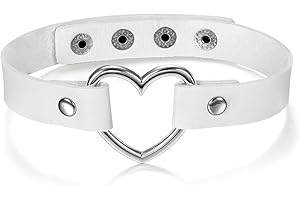 JewelryWe Bijoux Collier Ras du Cou Femme Fille Charme Coeur Réglable Cuir Alliage Fantaisie Multi-Couleur avec Sac Cadeau