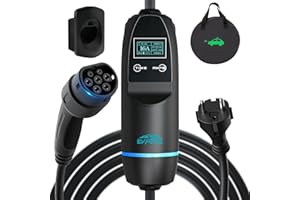 EVPEIWE EV Cargador Cable de Carga Tipo 2 Schuko [3,68 kW, Corriente Regulable 6-16A, 5M] Cargador Coche Eléctrico portátil para Vehículo Eléctrico IEC 62196-2, IP67 Estación de Carga EV con Bolsa