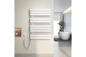Heilmetz Toallero electrico baño 899x600mm 400W, radiador toallero electrico con termostato Elemento Calefactor y función de Temporizador（Blanco）