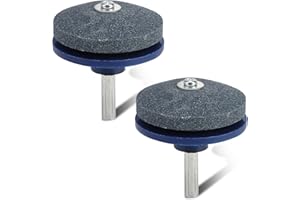 JOYRAY Lawn Mower Blade Sharpener 2PCS Blade Sharpener Heavy Duty Garden Rotary Blade Sharpener Universal Lawn Mower Sharpener Grinder Wheel Stone for Lawn Mower Spades Hoes Lawn Edgers Tool＆Power Hand Drill