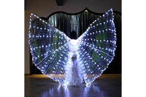 ALONGEN Alas LED Isis, alas de danza del vientre, alas de mariposa LED coloridas con varillas telescópicas, luz brillante, ropa de actuación para carnaval, escenario, Halloween, fiesta de Navidad (adulto, luz
