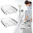 Lot De 2 Tiroirs Coulissants Télescopiques 60 Cm - Pour Placard De Cuisine - Charge Max 20 Kg - Acier Chromé