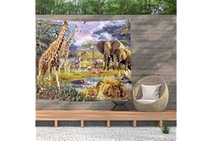 Ulticool – Póster de safari Animal Naturaleza jirafa elefante - Tapiz - 200 x 150 cm - Póster de jardín - Tapiz grande - Accesorios de decoración para jardín y sala de estar