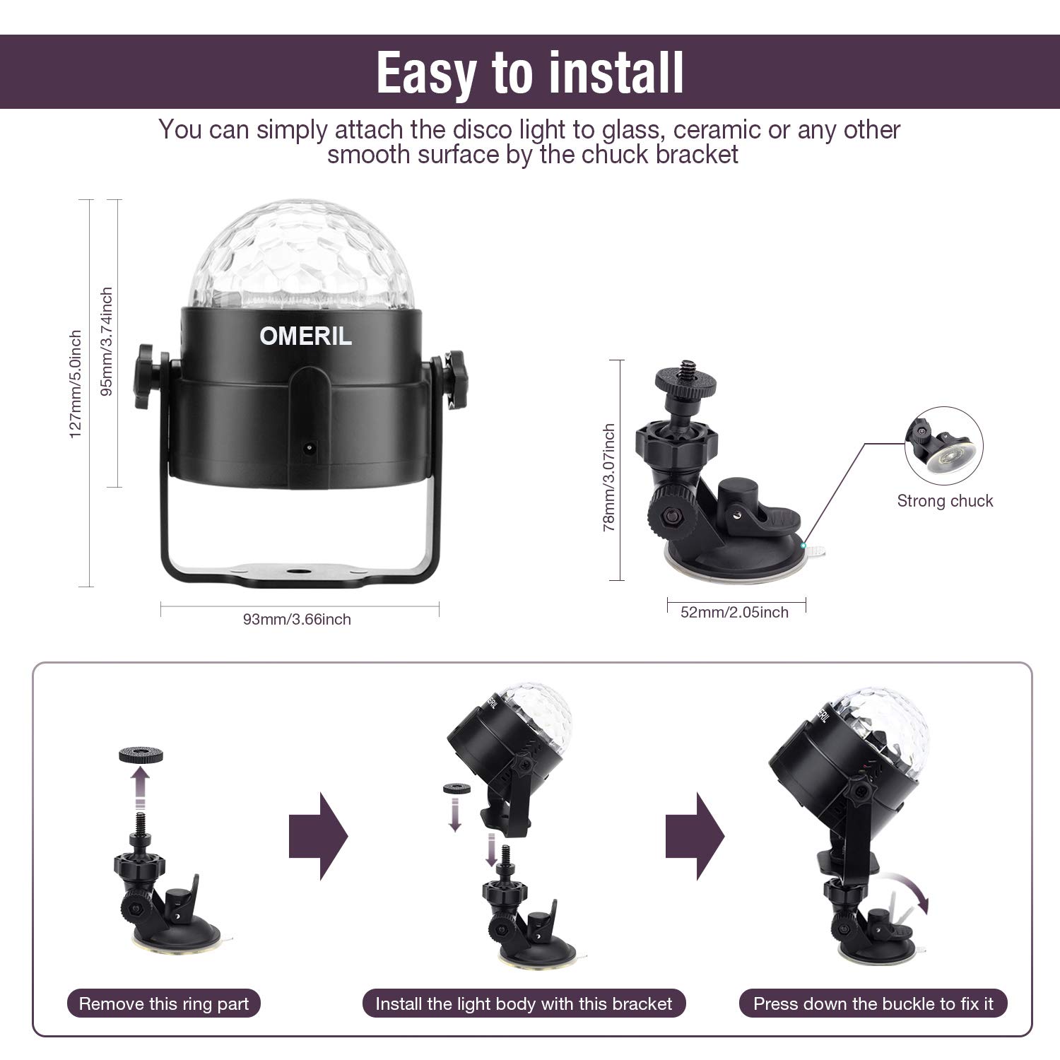 Boule-Disco-de-Commande-Vocale-OMERIL-7-Couleurs-Boule--Facette-avec-Tlcommande-et-Cble-USB-4M-Jeux-de-Lumiere-Lampe-de-Scne-Contrle-Automatique-Lampe-Disco-pour-FteNolBarClubDJ
