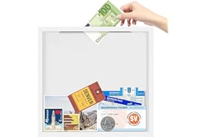 PAKEY Travel Adventure Archive Box for Memories, 29cm Travel Concert Ticket Shadow Box with Slot, Life in a Box Travel Picture Frame, Wooden Keepsake Box Memory Display Case for Desk Wall Deco (White)