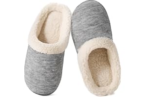 Wishcotton Chaussons Femme Pantoufles Mousse à Mémoire Confortable Doublure Peluche Laine Semelles Caoutchouc Antidérapantes pour Intérieur et Extérieur
