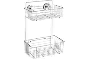 WENKO Wandregal Mod. Bari 2 Etagen ohne Bohren Duschablage mit Vakuum-Befestigung Regal für Küche und Bad verchromtes Metall 26 x 38 x 17 cm