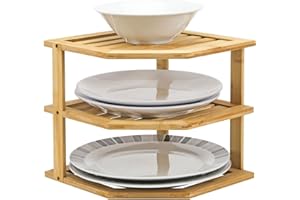 Taylor & Brown Bamboo Cabinet Shelf Organiser - 3 Tier Corner Shelf for Kitchen & Bathroom Countertop Cabinet Organiser Plate Rack Tidy Cupboard Shelf Insert Storage Organisation (Natural)