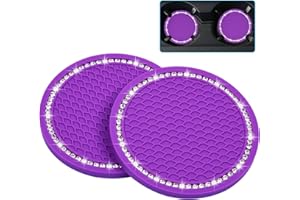 Wisdompro Bling Car Coasters, 2 Pack PVC Car Cup Holder Gadget Auto Insert Coaster - Anti Slip Universal Vehicle Interior Accessories Sparkly Crystal Cup Mats for Women and Men (2.75" Diameter) Purple