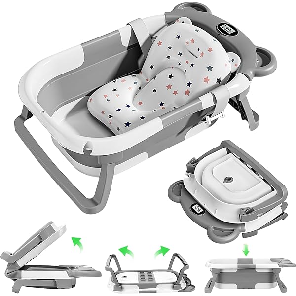Vasca Pieghevole Per Neonati 0-36 Mesi - Con Termometro, Seggiolino E Cuscino, Antiscivolo - Foto 3