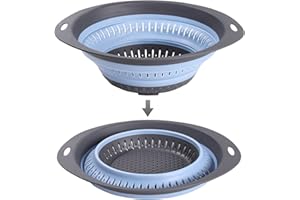 4UBonLife Scolapasta Pieghevole in Silicone, Colino per Alimenti, Senza BPA e Inodore, Filtro per Lavello da Cucina con Manici in Plastica, per Scolare Pasta, Verdura e Frutta (Blu, Ovale)