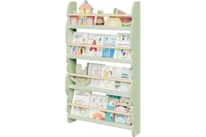 WOLTU Kids Bookcase, Wall Shelf, 4-Tier Children's Bookshelf, Storage Display Rack, Wooden Book Organiser for Children's Room, Cloud-shape, Green