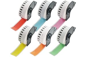 BETCKEY - 6 Rollen DK-22214 Endlosetiketten (Papier) Kompatibel mit Brother, 12mm x 30.48m, 6 Farbige Etiketten Gemischte Farbe für Brother QL Etikettendrucker