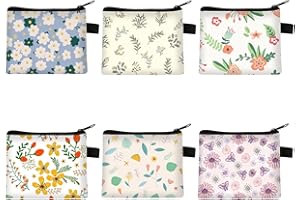 Fubuuf 6 Pièces Porte Monnaie Miniature à Fleurs, Petit Portefeuille Motif Floral avec Fermeture Éclair pour Femme Enfant, Portable Porte-Monnaie pour Rouge à Lèvres, Pièces, Clés, Cosmétiques