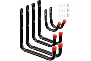 Ihomepark Heavy Duty Garage Storage Utility Hooks, Wall Mount Garage Hangers & Organizer Brackets for Ladder,Tools, Chair and Hose (6 Pack - Black)