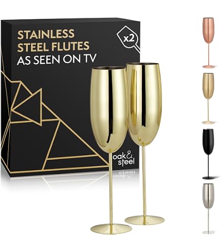 VERISA Lot de 2 flûtes à champagne de mariage en acier inoxydable, 200 ml, incassables, flûtes à prosecco, flûtes à mimosa, flûtes à champagne pour mariée et marié (or rose