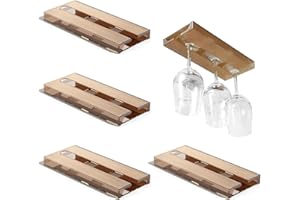 Geoyien Colgador copas, 4 Soporte copas colgante, Cuelga copas, Soporte para copas de vino, soporte colgante para copas altas, no requiere perforación, gran capacidad de carga (Marrón, 25,8*11*2,4cm)