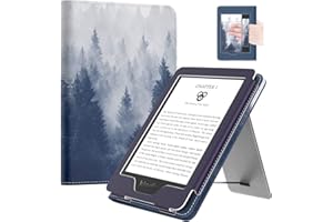 MoKo Étui Compatible avec 6" ALL-New Kindle 11th Generation 2022/10th Gen 2019/8th Gen 2016, Coque de Protection avec Dragonne, Auto Réveil/Veille pour Kindle Paperwhite Édition Signature, Forêt Grise
