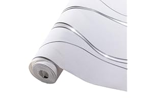 Pamatio Tapeten Vliestapete 3D Effekt Für Schlafzimmer Wohnzimmer 9,5 M X 0,53 M Wanddekoration Tapete Gewellten Streifen Moderne Wallpaper Weiß