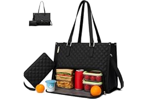 GENERIC Sac fourre-tout 2 en 1 pour femme, sac à déjeuner 2 en 1, sac à main pour ordinateur portable de 15,6" avec compartiment isolé étanche, élégant pour le travail et les voyages pour le bureau, l'école