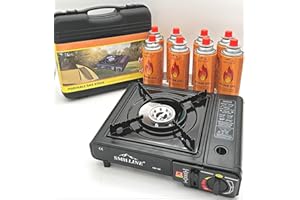 SMH LINE SMHLINE® Réchaud à gaz de camping avec 8 cartouches de gaz de 227 g - Mallette de camping - Cuisinière d'extérieur - Barbecue de table - 1 feu