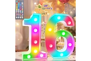ROMULI Light Up Numbers, 16th Birthday Decoration for Teen Girls Boys, 34 Colors Marquee Numbers 16 Sign Color Changing for Sweet 16 Party Decoration 16th Wedding Anniversary Decor, Number 16