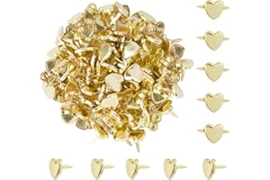 YOEZUO 200 Pcs Split Pins, Metal Paper Fasteners, 8x16mm Pastel Metal Mini Brads, Gold Heart-Shaped Scrapbooking Brads for DIY Crafts Projects Scrapbooking Office
