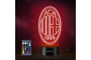 HooJtny Lampada Milan Calcio, ac Calcio Milano Luce Notturna 3D Led, 16 Colori USB Ricaricabile, Regalo per Ragazzo Bambini