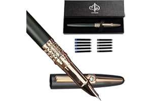 YUN CHUN Fountain Pens Fine Nib, Fancy Ink Pen with 5 Black & 5 Blue Ink Refills Cartridges, Best Pens Gift Set for Men & Women, Cool Metal Pens for Writing, Business Executive Pen for Work,Black