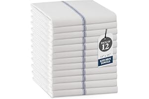 LANE LINEN Kitchen Towels Set - 100% Pure Cotton Dish Towels for Kitchen, Super Absorbent Kitchen Hand Towel, Blue Tea Towels, Soft & Durable Dish Cloths, Pack of 12 – 15”x25”, Blue Stripe