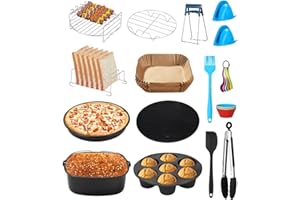 SOBEAU Accessori Friggitrice ad aria (8.5in)15 Accessori, Tra cui 50 pezzi di Carta da Forno e Accessori per Friggitrici ad aria Quadrata, per Preparare Cibi Deliziosi