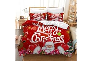 Gegeryozer Set di Biancheria da Letto Natalizia,Copripiumino a Tema Natalizio,Santa Moose Red 3 Pezzi per Bambini,Ragazzi e Ragazze (200×200 cm, C6)