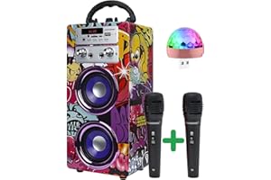 DYNASONIC - (3a Gen Enceinte Bluetooth Portable avec Mode karaoké et Microphone, Radio FM et Lecteur USB SD (modèle 12, lumière Disco Pack)
