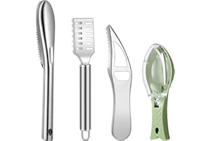 HONOSON 4 Pieces Stainless Steel Fish Scale Remover Cleaner Kitchen Fish Scaler Fish Skin Graters Cleaning Peeler Scaler Scraper with Bottle Opener for Kitchen Fish Cleaning Tools