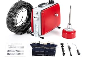 ZELCAN 400W Macchina Sturatubi Elettrica, Macchina per La Pulizia dei Tubi della Coclea, Pulitore Elettrico di Scarico Tubo 400r/ min Drenaggio a Spirale con Scovolini Teste e 20M Molle