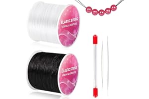 ‎SAICOOS Elastisches Band Gummiband Nylonschnur für Armbänder - 120M Schwarz und Klares 2 Spule 1.0mm Elastischer Faden Schnur für Armband, Schmuckfaden Nylonfaden Transparent Reißfest，mit Perlennadel
