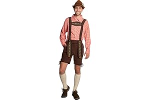 Partychimp Oktoberfest Tracht Set för män (kort mörkbrun lederhosen med hängslen + Oktoberfest-blus blå eller