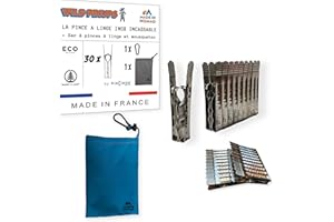 MADE IN NOMAD Wild Pinups: 30 Pinces à Linge INOX Incassables Pincinox avec Panier Pince à Linge et Mousqueton. pour Buanderie, Fil à Linge, séchoir à Linge. l'Epingle a Linge Solide, Durable à Vie, Made in France
