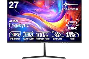 Minifire Écran PC 27" FHD 1080p,USB-C, 100 Hz, sans Cadre, IPS, inclinable, Protection oculaire, VESA 75 x 75 mm, HDMI - Noir