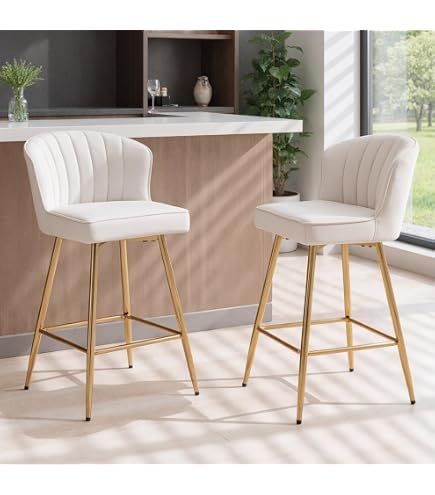 Tabourets De Bar Velours Bleu – Lot De 2, Dossier Boutonné, Jambes Bois, Hauteur 63.5 Cm, Sans Bras - 13