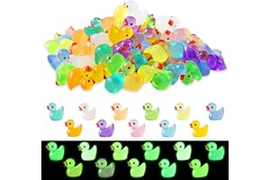 Makorobi 110 Pcs Luminous Mini Resin Ducks, Tiny Duck Bulk Glow in The Dark Small Plastic Miniature Ducks Figures for Dollhouse Decor Micro Garden Home Landscape Aquarium Craft Gifts Party Favors Toys